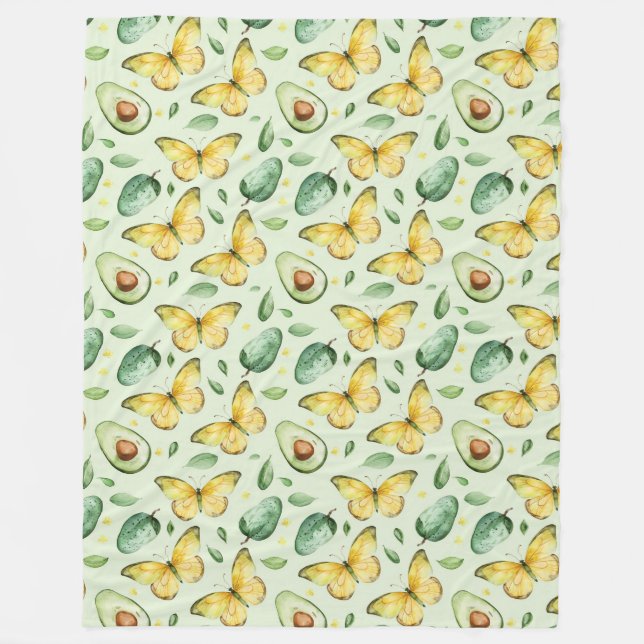 Avocado Green Butterflies Birthday Fleece Blanket (Front)