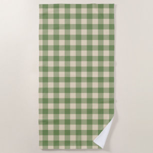 Avocado Green Cottagecore Gingham Check Plaid Beach Towel