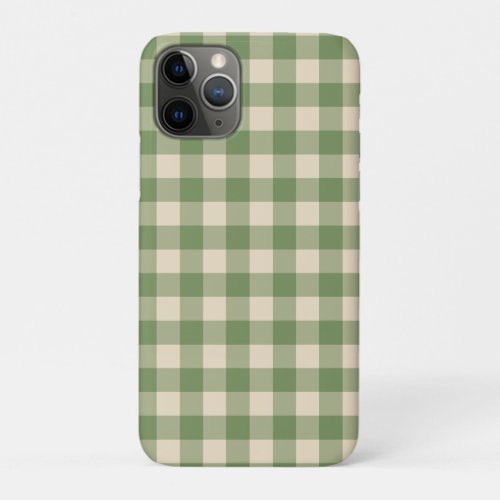 Avocado Green Cottagecore Gingham Check Plaid iPhone 11 Pro Case