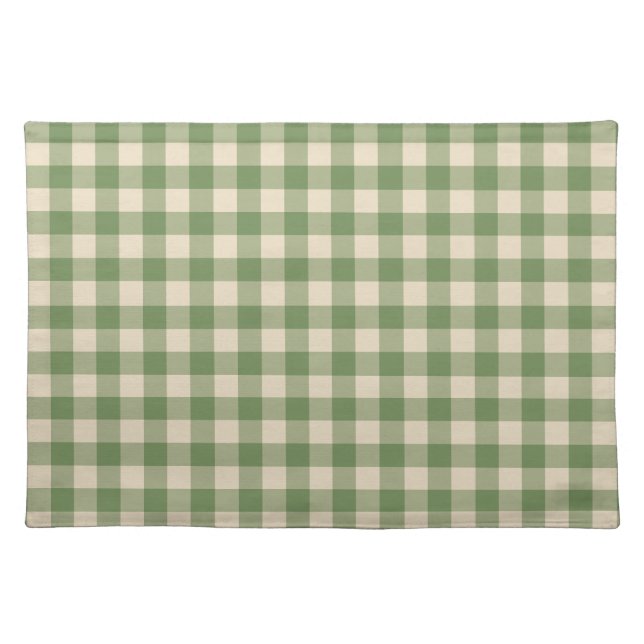 Avocado Green Cottagecore Gingham Check Plaid Cloth Placemat (Front)