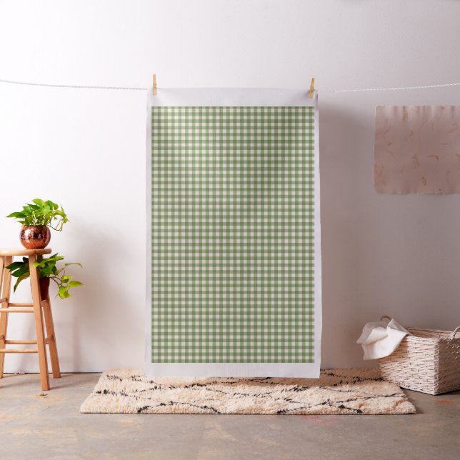 Avocado Green Cottagecore Gingham Check Plaid Fabric (In Situ)