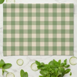 Avocado Green Cottagecore Gingham Check Plaid Kitchen Towel