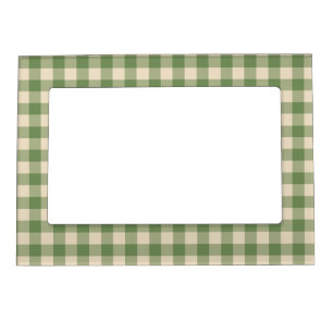 Avocado Green Cottagecore Gingham Check Plaid Magnetic Frame