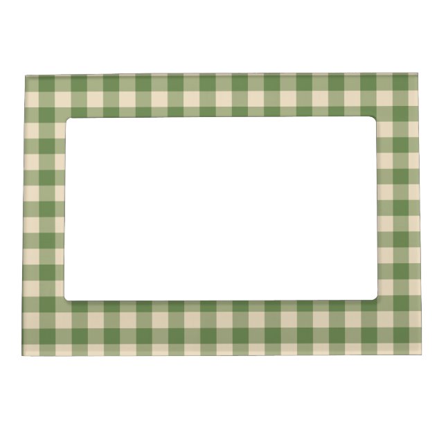 Avocado Green Cottagecore Gingham Check Plaid Magnetic Frame (Front)