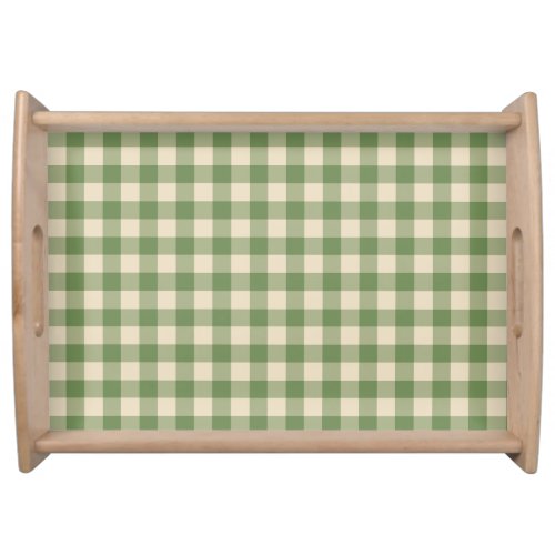 Avocado Green Cottagecore Gingham Check Plaid Serving Tray