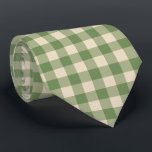 Avocado Green Cream Cottagecore Gingham Check  Neck Tie<br><div class="desc">Modern spring picnic trend,  with gingham plaid tartan pattern in avocado green and cream colors.</div>