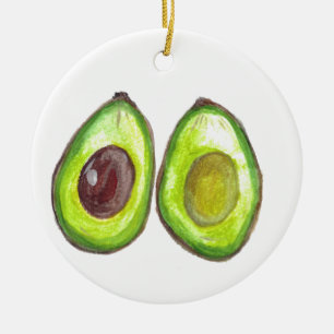 Avocado green fruit watercolor vegan Vegeterian Ceramic Ornament