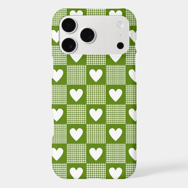 Avocado Green Gingham Heart Plaid Phone Case (Back)