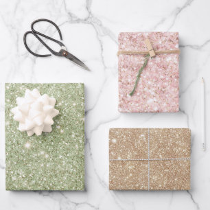 Avocado Green Glitter Pink Cream Gold Birthday Wrapping Paper Sheets
