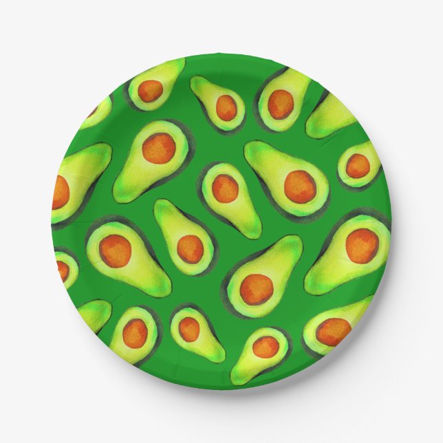 Avocado green health fruit foodie paper plates (Front)
