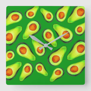 Avocado green health fruit foodie square wall clock
