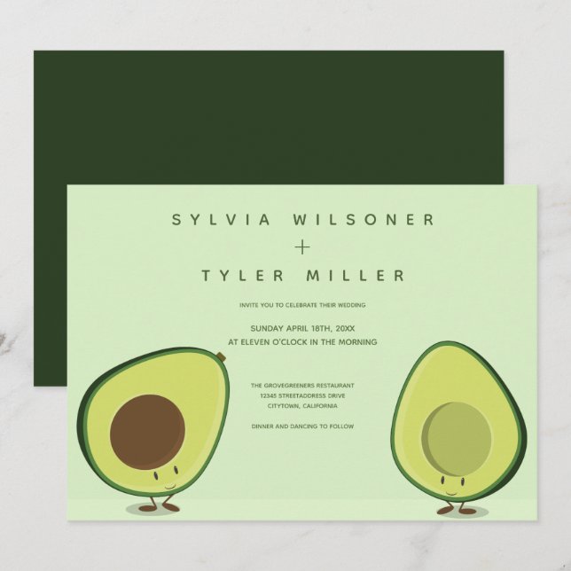 Avocado Green Illustration Wedding Invitation (Front/Back)