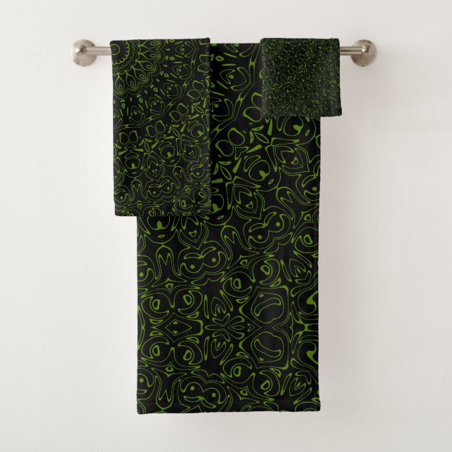 Avocado Green Mandala with Geometric Symmetry Bath Towel Set (Insitu)