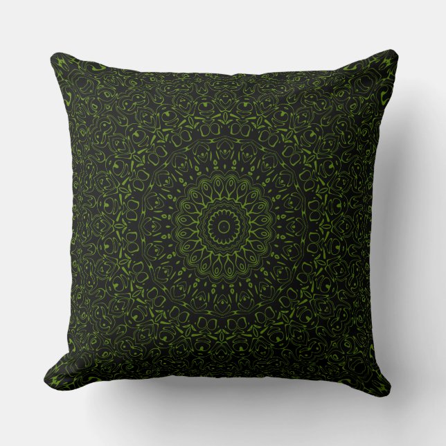 Avocado Green Mandala with Geometric Symmetry Throw Pillow (Front)