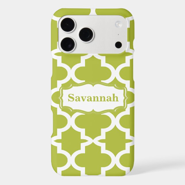 Avocado Green Moroccan Tile Personalized iPhone Case (Back)