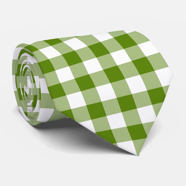 Avocado Green Plaid Gingham Retro Color Neck Tie (Rolled)