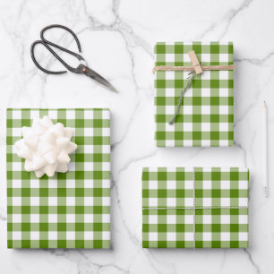 Avocado Green Plaid Gingham Retro Color Wrapping Paper Sheets