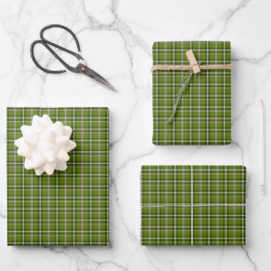 Avocado Green Plaid Windowpane Pattern Retro Wrapping Paper Sheets