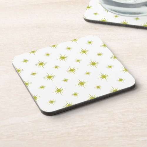 Avocado Green Starburst Pattern Mid Century Beverage Coaster