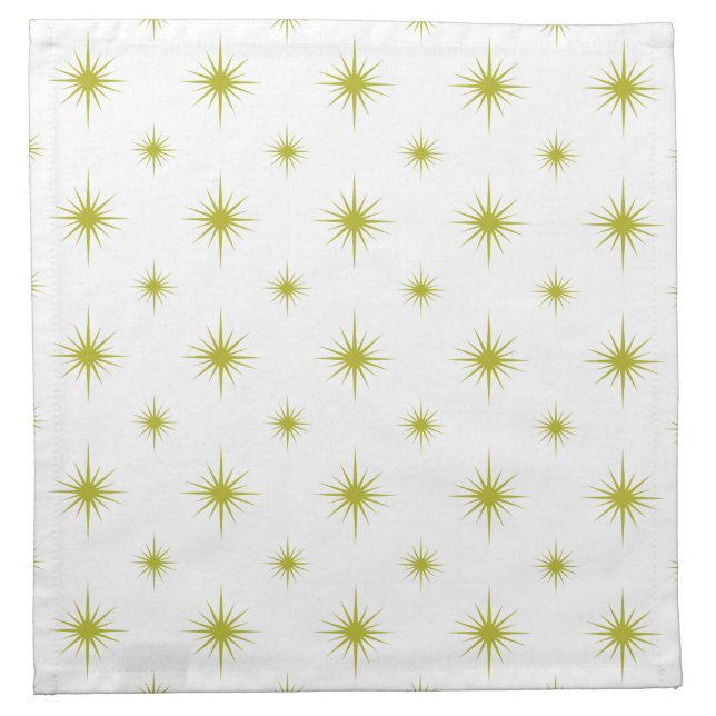 Avocado Green Starburst Pattern Retro Mid Century Cloth Napkin (Front)