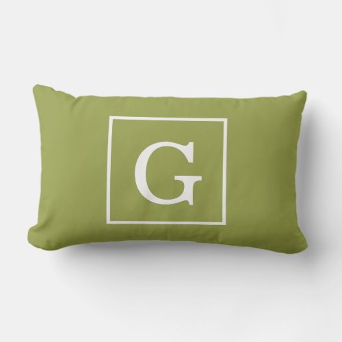 Avocado Green White Framed Initial Monogram Lumbar Pillow