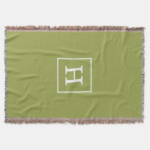 Avocado Green White Framed Initial Monogram Throw Blanket