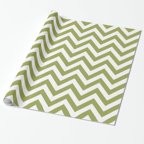 Avocado Green White XL Chevron ZigZag Pattern Wrapping Paper