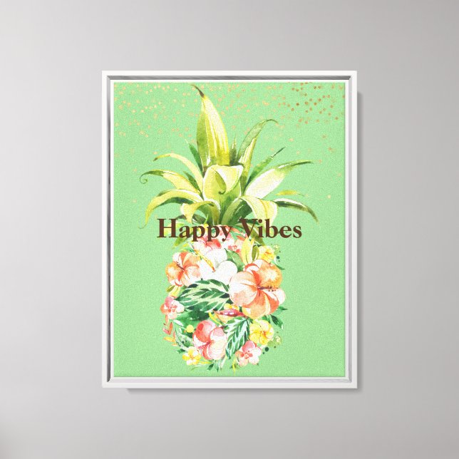 Avocado Green Yellow Tropical Floral Pineapple Canvas Print (Front)