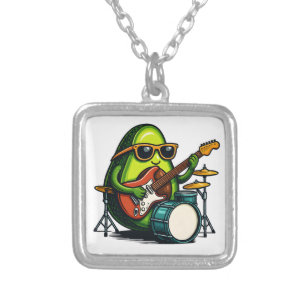 Avocado Guitarist Art Cool Fruit Band Silver Plated Necklace