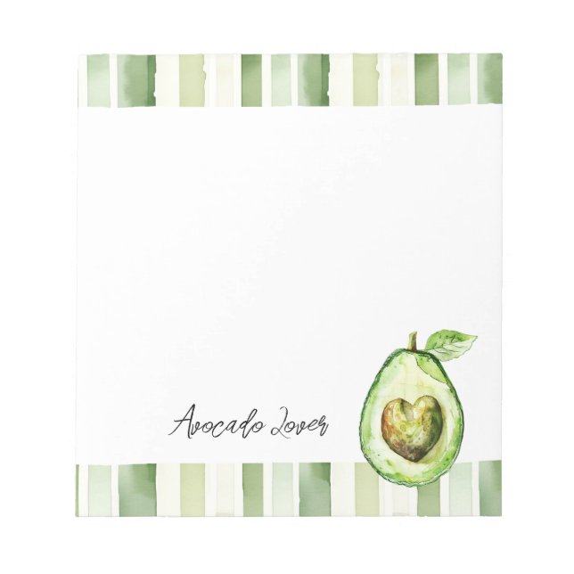 Avocado Heart Green Stripes Notepad (Front)