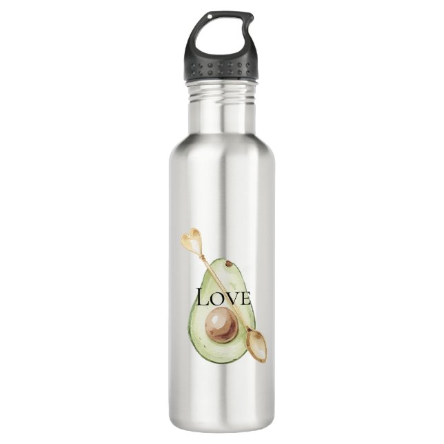 Avocado Heart Spoon Love Stainless Steel Water Bottle (Front)