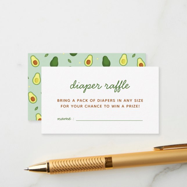 Avocado Holy Guacamole Baby Shower Diaper Raffle Enclosure Card (Front/Back In Situ)