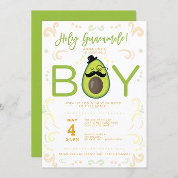 Avocado Holy Guacamole Boy Baby Shower Taco Party Invitation by LaurEvansDesign at Zazzle