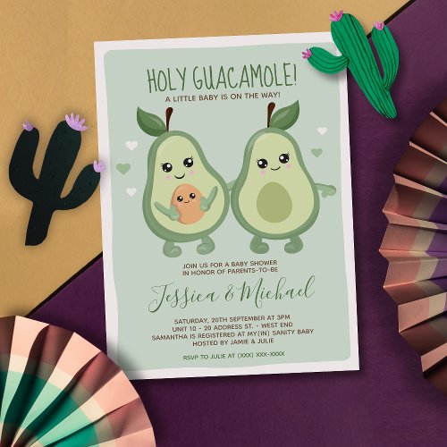 Avocado Holy Guacamole Lesbian Baby Shower Invitation