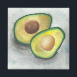 Avocado in Watercolor Magnet<br><div class="desc">Watercolor painting of a fresh green avocado sliced in half. Grayish and blue mottled background.</div>