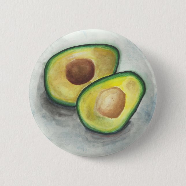 Avocado in Watercolor Pinback Button (Front)