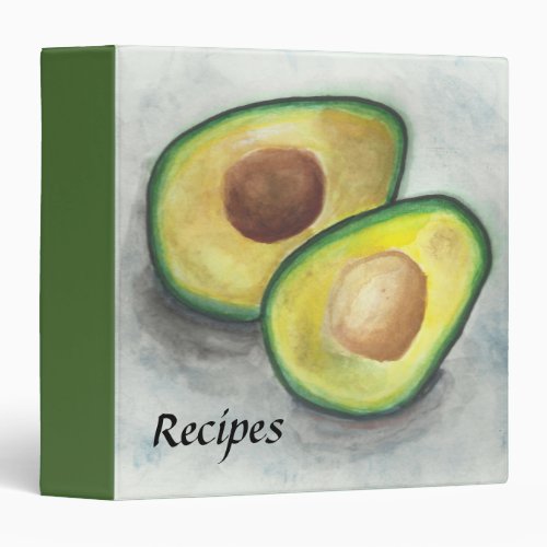 Avocado in Watercolor Recipe 3 Ring Binder