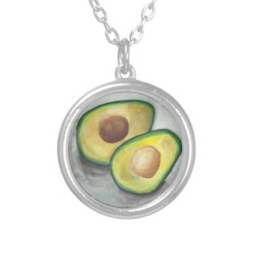 Avocado in Watercolor Silver Plated Necklace