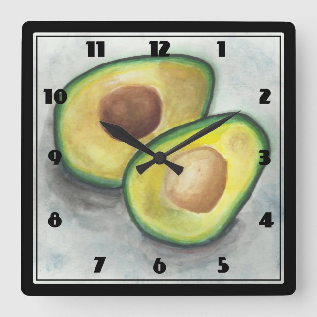 Avocado in Watercolor Square Wall Clock (Front)