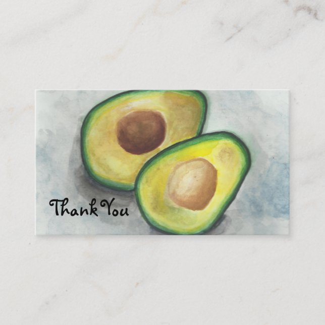 Avocado in Watercolor Thank You Business Card (Front)