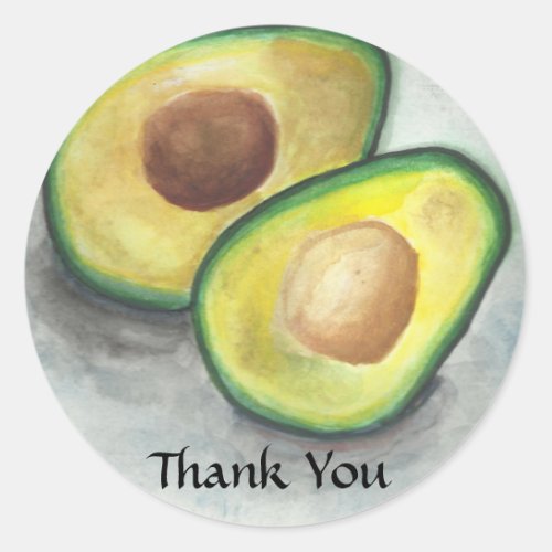 Avocado in Watercolor Thank You Classic Round Sticker