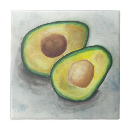 Avocado in Watercolor Tile
