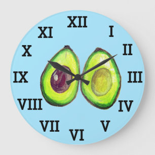 Avocado Kitchen Vegetable Healthy Watercolor Food Large Clock