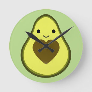 Avocado Love Cute Avocado with a Heart Pit Round Clock