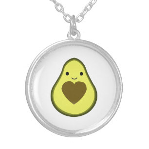 Avocado Love Cute Avocado with a heart Pit Silver Plated Necklace