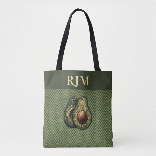 Avocado Lover Faux Embroidery Tote Bag (Front)