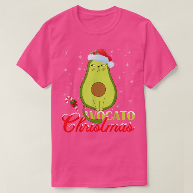 Avocado Lover Xmas Lights Santa Avocado Cat Christ T-Shirt (Design Front)