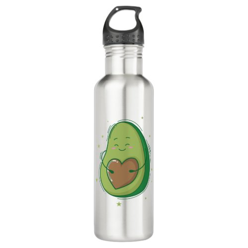 Avocado mit Herz als Kern Stainless Steel Water Bottle
