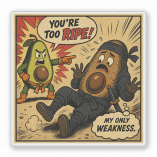 Avocado Ninja "Too Ripe" — Funny Retro Comic Sticker