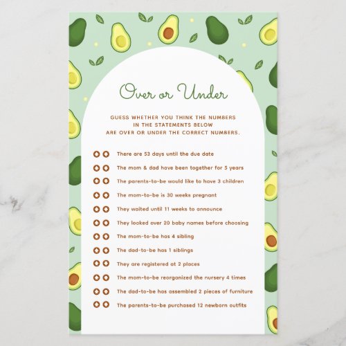 Avocado Over or Under Baby Shower Game